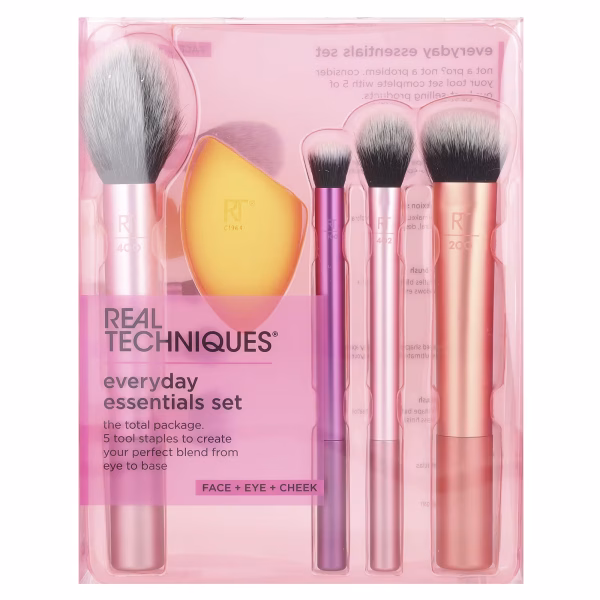 Real Techniques, Everyday Essentials, Blush, Foundation, Eyeshadow, Highlighter and Concealer Brushes, 5 pcs. - Image 2