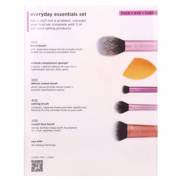 Real Techniques, Everyday Essentials, Blush, Foundation, Eyeshadow, Highlighter and Concealer Brushes, 5 pcs. - Image 3