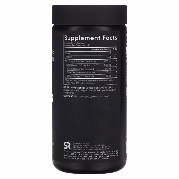 Sports Research, Omega-3 Fish Oil, Triple Strength, 180 Capsules - Image 2