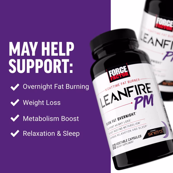 Force Factor, Leanfire PM, Fat Burning Supplement, Bedtime, 60 Veggie Capsules - Image 4