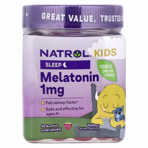 Natrol, Kids, Chewable Melatonin Supplement, Ages 4+, Raspberry, 1 mg, 60 Chewable Gummies