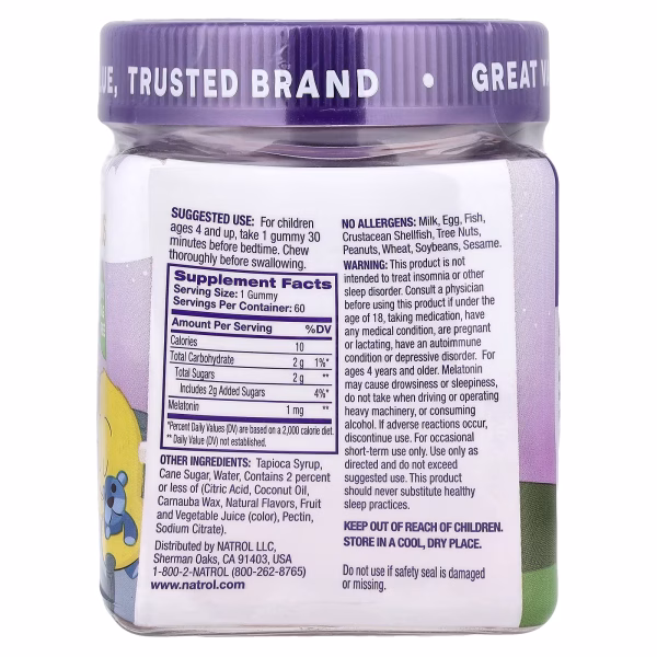 Natrol, Kids, Chewable Melatonin Supplement, Ages 4+, Raspberry, 1 mg, 60 Chewable Gummies - Image 2
